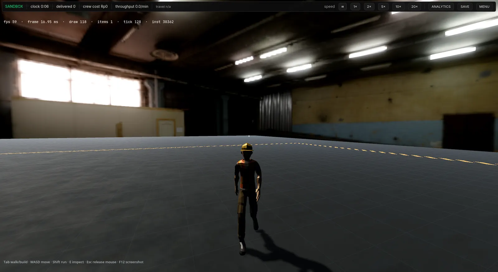 Third-person view of the PPE operator walking the factory floor